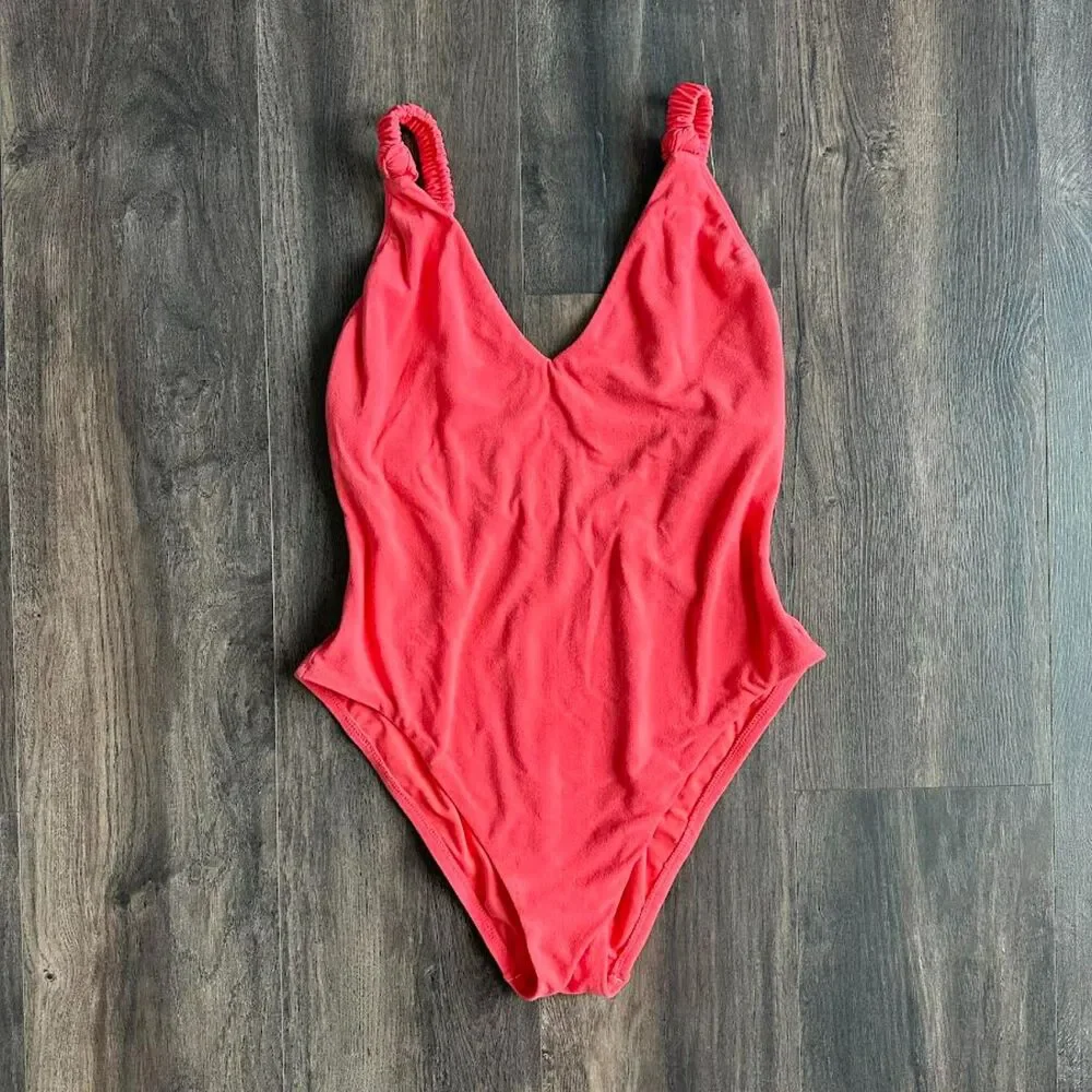 Sanctuary One Piece Swim Suit Hot Pink V-Neck Adj Strap Backless Sz Large Bikini - Picture 1 of 7